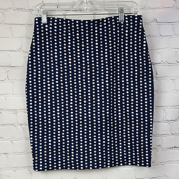 Ann Taylor Petite Navy Polka Dot Ponte Stretch Knit Pencil Skirt 4P Work Wear - Picture 3 of 7